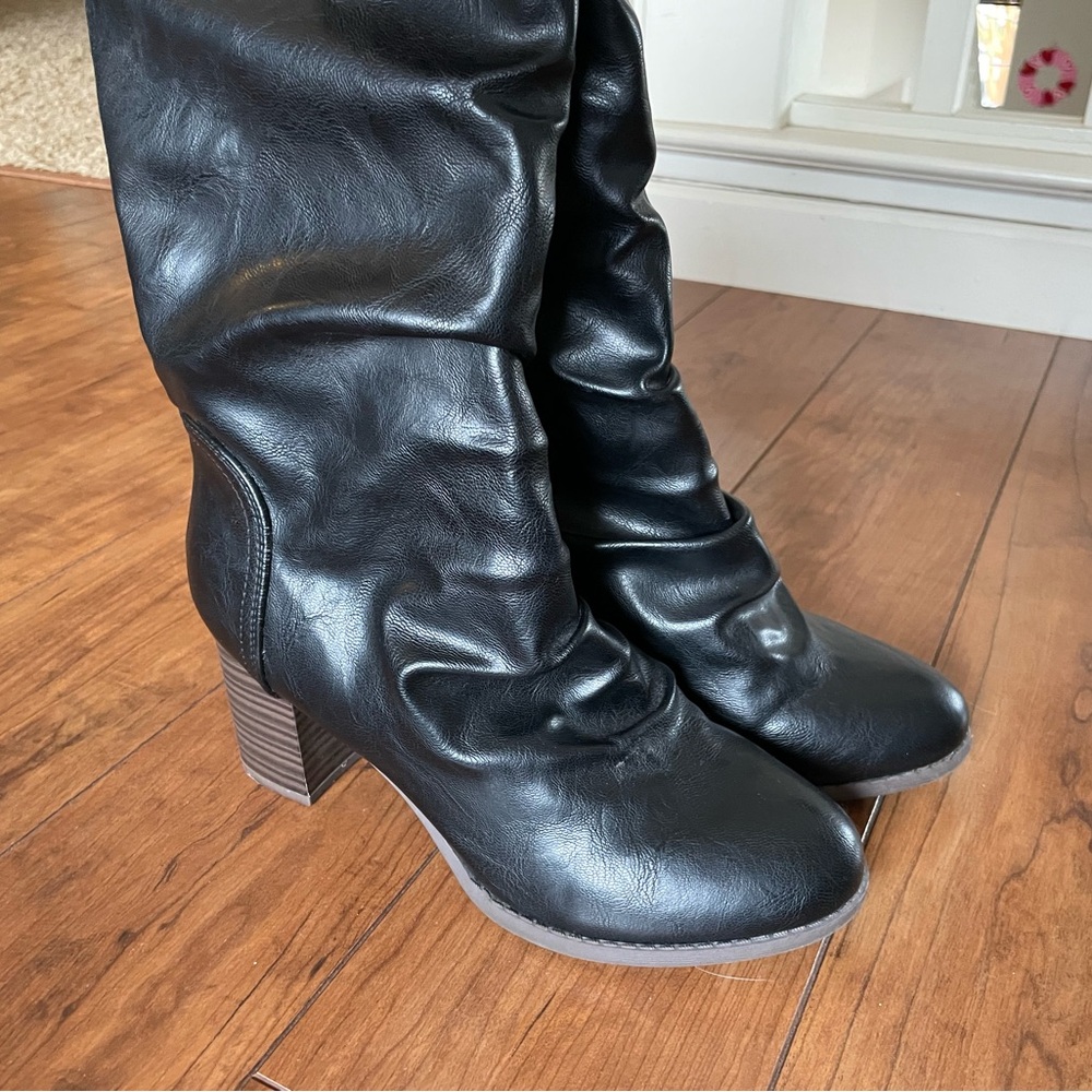 Black Vegan Leather Slouchy Women's Boots